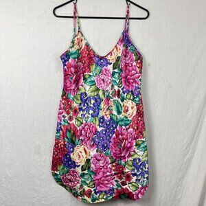 Vintage Slinky Floral Cami‎ Slip Dress Womens M 90s Sexy Intimates Low Back USA